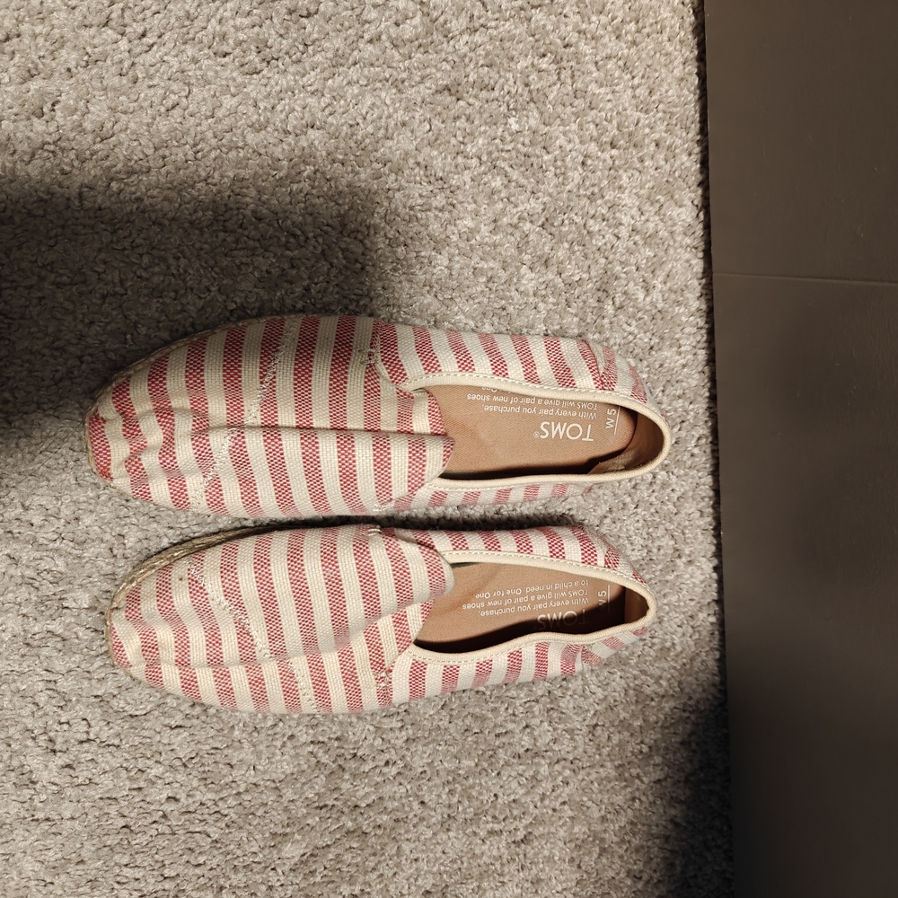 TOMS Women's Striped Slip-On Shoes - Red and Cream